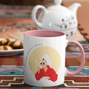 Funny Breakfast Wine Coffee Cup Mug - Quirky Drinkware, Unique Tea Cup, Humorous Gift, Kitchen Decor, Sarcastic Morning Beverage Holder