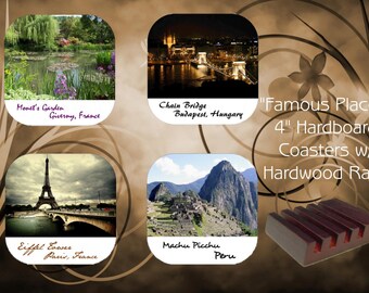 Coaster Set with Mahogany Rack - Famous Places Series