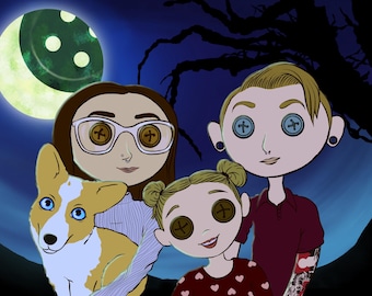 Custom coraline portrait  , coraline png svg , horror portrait , coraline gifts , coraline merch , coraline fan, Tim burton style portrait