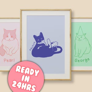 Funky minimalist Custom Cat Portrait, Badly drawn Digital Pet Prints, Ugly Line Drawing, Fun Wall Art, Eclectic Animal Posters, Cat Mom Gift