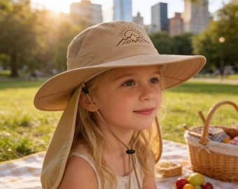 Personalized Kids Sun Hat | Wide Brim, Neck Flap, UPF50+ Protection