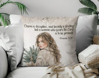 Almohada decorativa con versículos bíblicos, regalo bohemio para cristianos, almohada cuadrada con decoración bohemia, almohada con las Escrituras para decoración cristiana bohemia para sala de estar