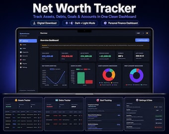 Net Worth Tracker Asset & Debt Tracker Personal Finance Dashboard Budget Planner Tool Digital Download