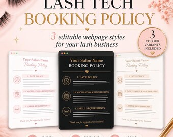 Lash Tech Booking Policy Template Salon Booking Page Beauty Business Template Digital Download