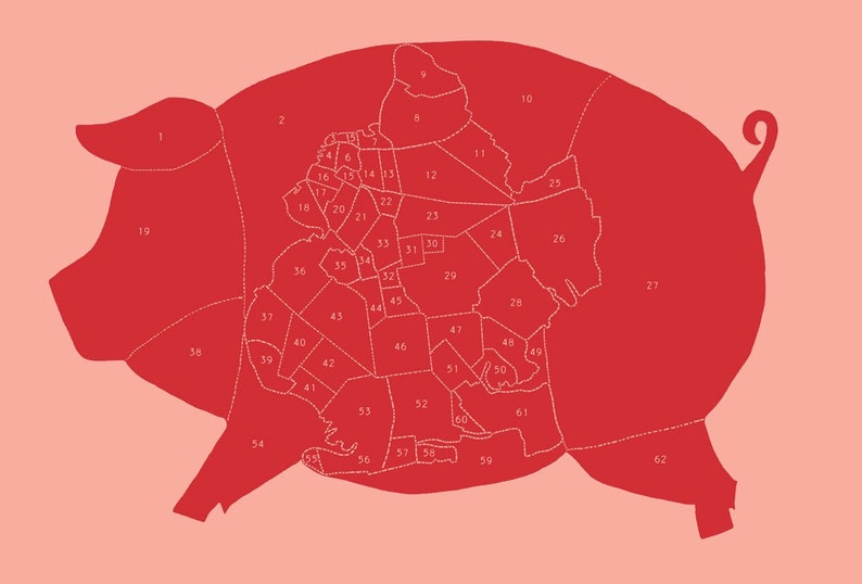 Pig Line Map Brooklyn Knows the Tastiest Parts - Neighborhood Map & Pig Butchery ...