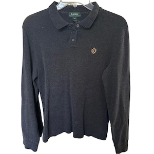 Vintage Lauren Ralph Lauren Gray Long Sleeve Polo Top Cotton size M vintage, ralphlauren, crown, laurenralphlauren, LRL