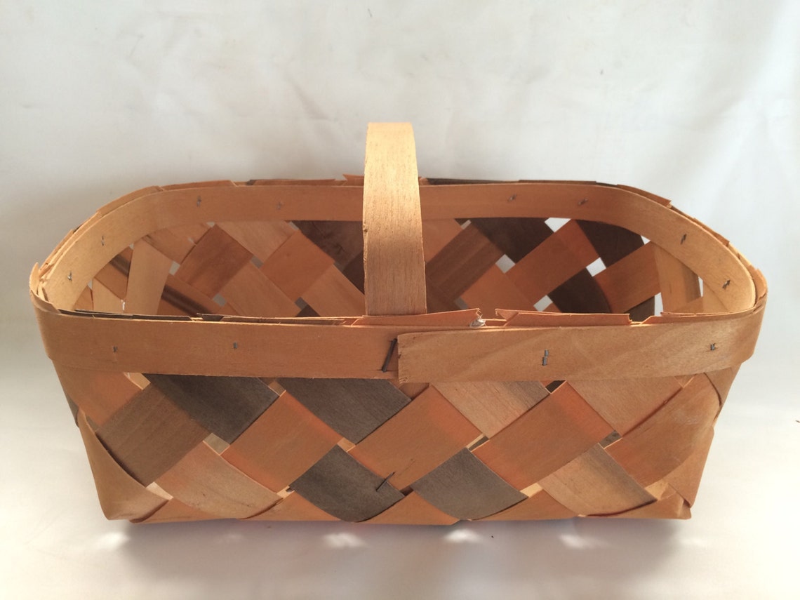 Vintage Woven Wood Harvest Basket Etsy