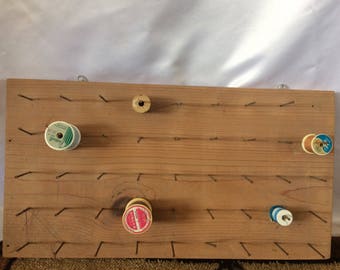 Vintage Wood Thread Spools, Bobbins and Handmade Holder