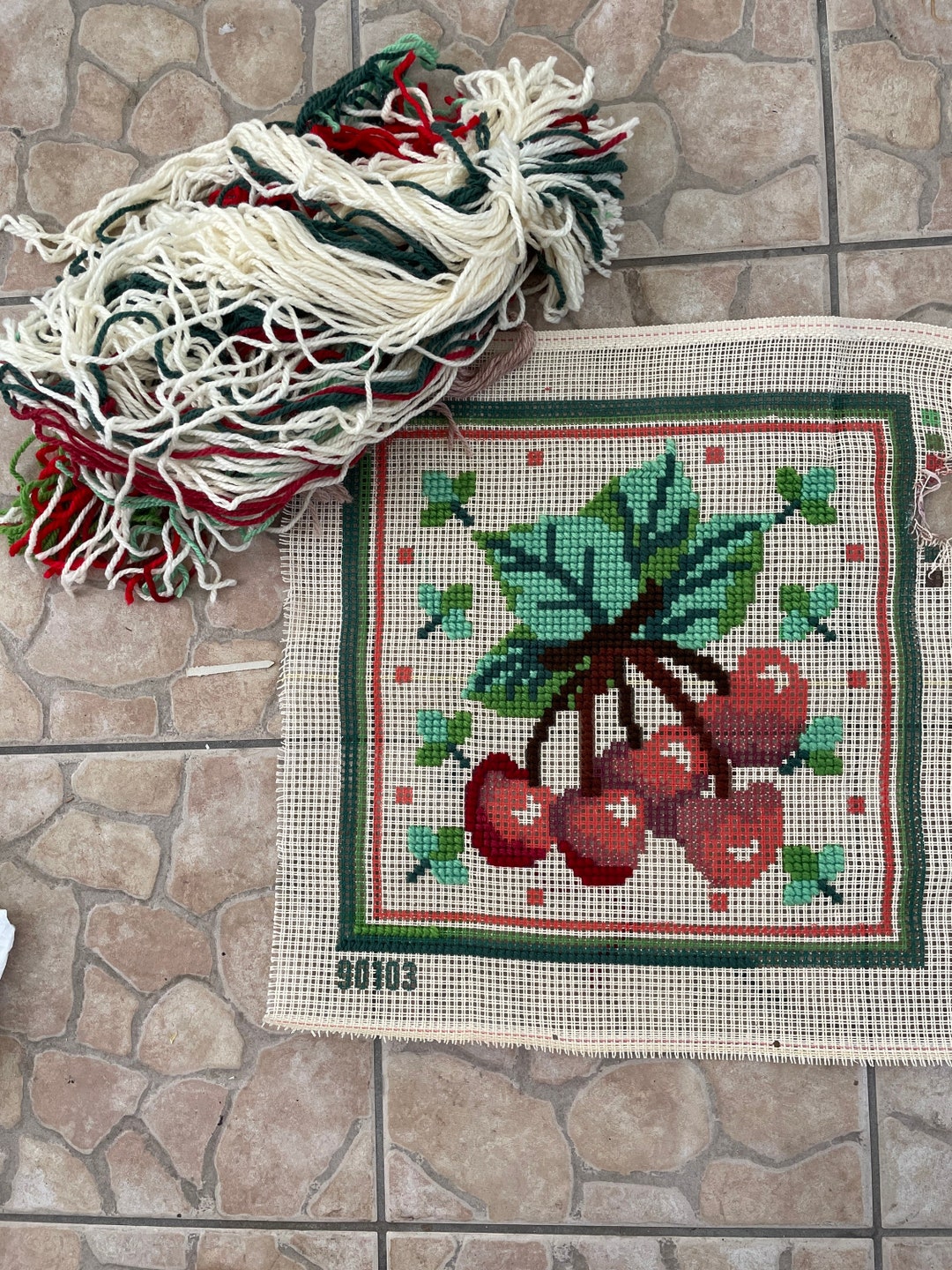 Vintage Needlepoint Kit Cherries Etsy