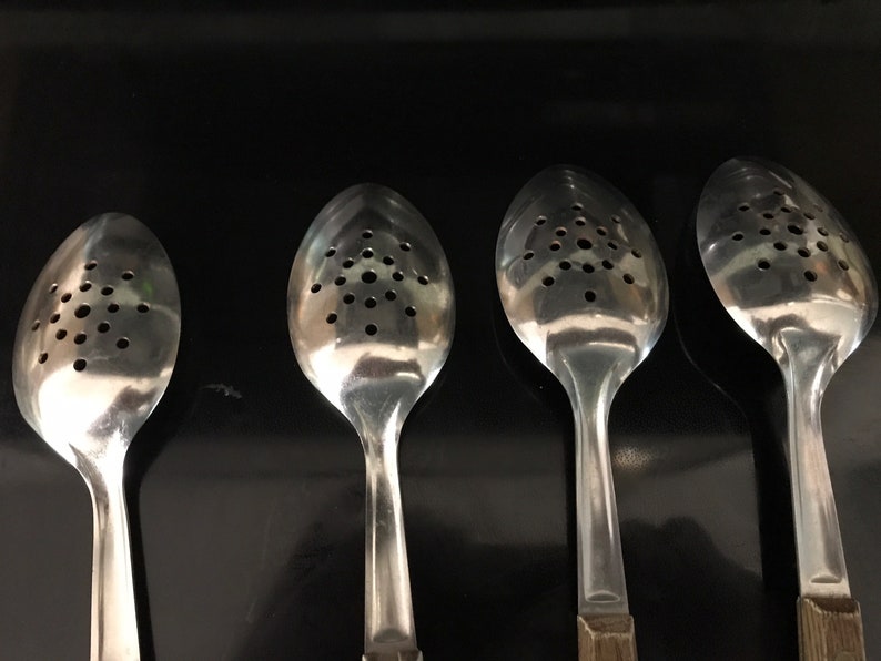 4 Vintage EKCO Slotted Serving Spoon with Wood Handle Etsy