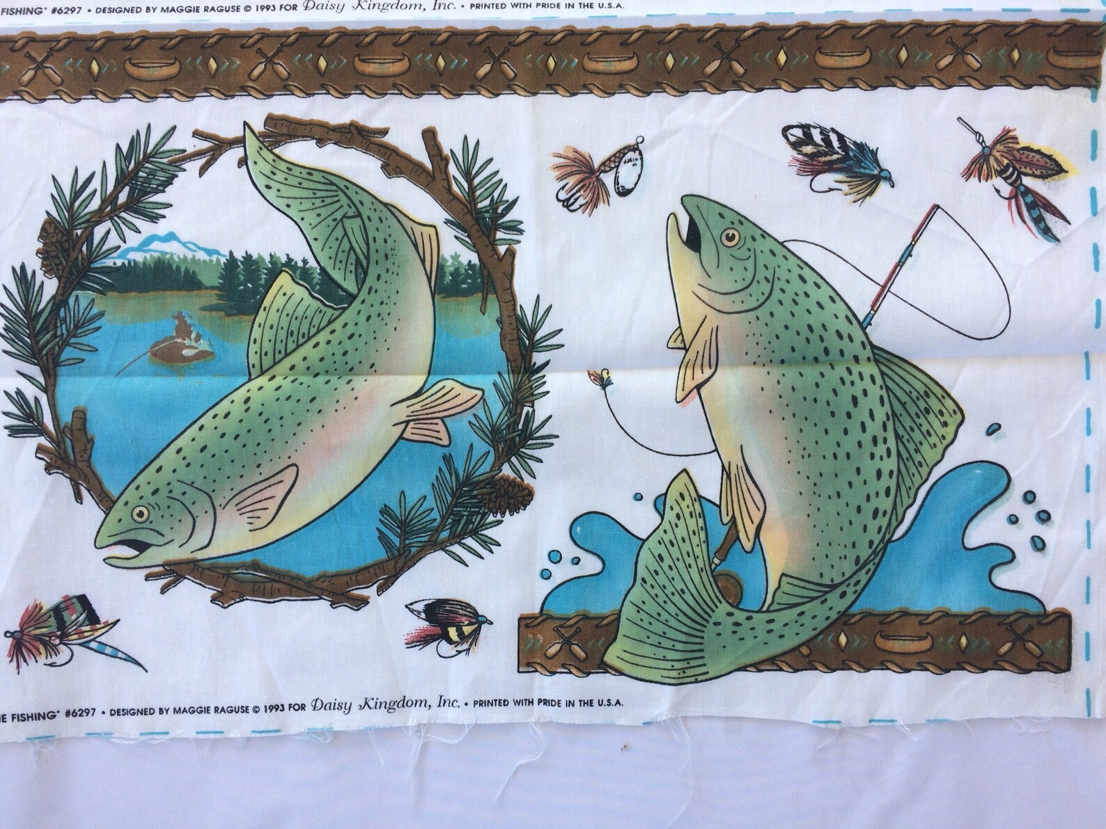 Vintage Gone Fishing Fabric Panel Designed by Maggie Raguse Etsy
