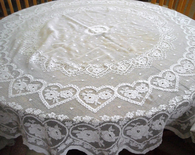 Vintage Round Lace Tablecloth Etsy