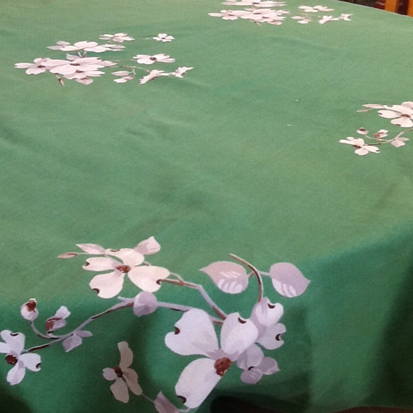 Large 1950's Wilendur Green Dogwood Tablecloth