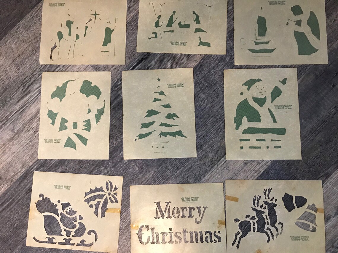 Vintage Christmas Glass Wax Stencils Etsy