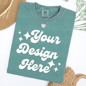 Comfort Colors 1717 Light green Adult Heavyweight RS T-Shirt mockup Short Sleeve Shirt flat lay mockup Comfort Colors mockup