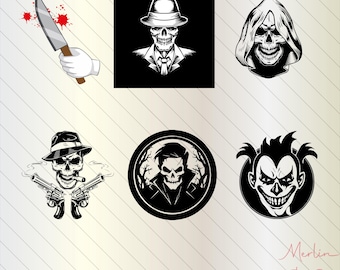 Killer Skull SVG Bundle, Horror Skull Clipart for Halloween & Dark Art, killer tattoo, killer clown svg