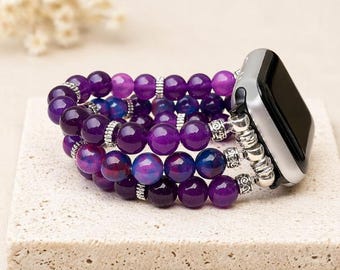 Amethyst Apple Watch Band, Sugilite Gemstone Watch Band, Beaded Apple Watch Strap, Crystal Jewelry Band, Gift for Her