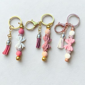 Girly Bowtie Silicone Beaded Keychain – Purse, Backpack, or Car Key Ring Accessory | Cute Gift for Her