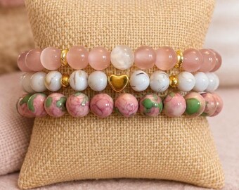 Pink Bracelet Set Mothers Day Gift for Mom Love Bracelet Set Crystal Bracelet Stacking Set Gift for Her