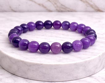 Amethyst Bracelet 8mm Crystal Jewelry Calm Protection Piece Energy