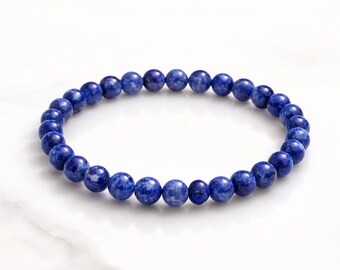 Lapis Lazuli Bracelet 6mm Blue Crystal Bracelet Wisdom Intuition Jewelry Gift