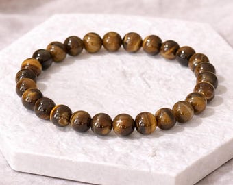 Tiger's Eye Gemstone Bracelet 6mm 8mm Beads, Courage & Focus Crystal, Natural Stretch Healing Bracelet, Grounding Energy Jewelry