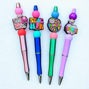 Teacher Silicone Beaded Pen with Rhinestones – Back to School Gift for Teacher or Student | Refillable Ink | Teacher Appreciation Gift