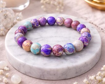 Purple Imperial Jasper Bracelet 8mm Crystal Bracelet Wisdom Intuition Grounding Energy Stretch Gemstone Jewelry Gift