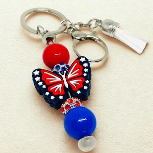 Patriotic Beaded Keychain: American Flag Tassel, USA Pride