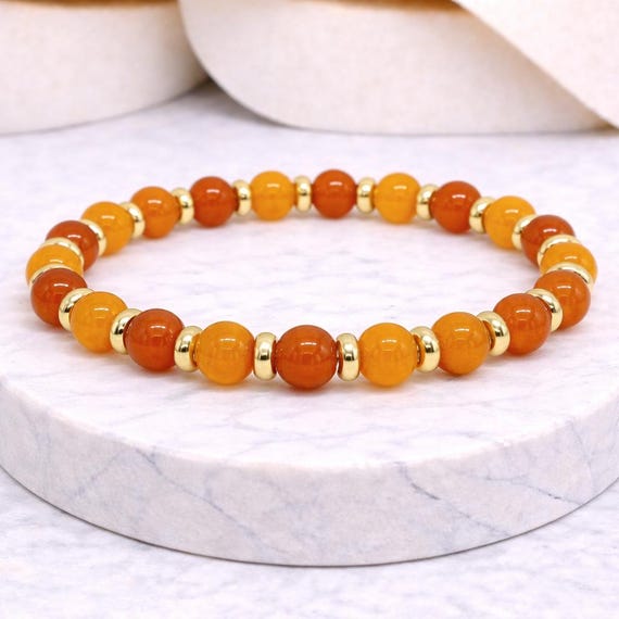 オレンジカルセドニークリスタルブレスレット 6mm 8mm 10mm 