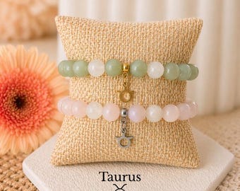 Taurus Zodiac Bracelet Birthstone Rose Quartz Green Aventurine Moonstone Crystal Jewelry Gift for Her