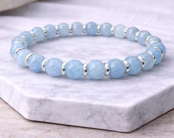 Aquamarine Bracelet 8mm Blue Crystal Bracelet Clarity Calm Jewelry Gift