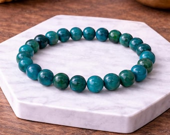 Blue Apatite Bracelet 6mm 8mm Crystal Bracelet Clarity Focus Motivation Communication Energy Stretch Gemstone Jewelry Gift