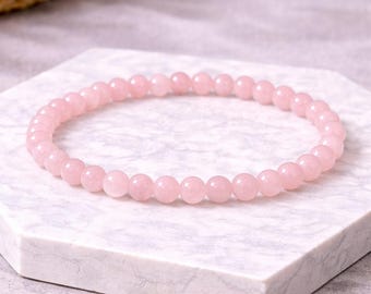 Rose Quartz Bracelet 6mm Beads Crystal for Love, Kindness & Self-Worth, Stretch Gemstone Jewelry