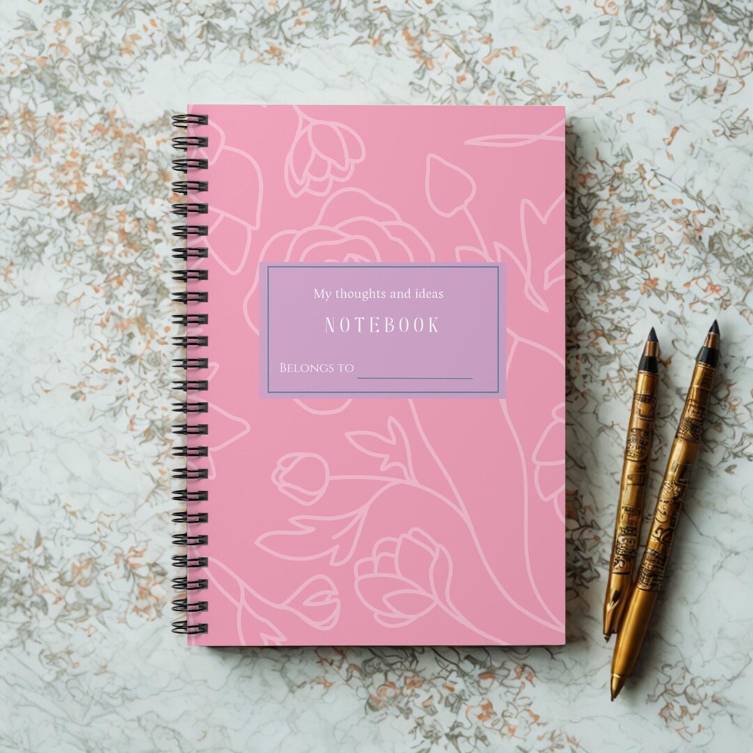 Pink Floral Spiral Notebook 118 Lined Page Daily Journal for Thoughts ...