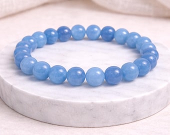 Aquamarine Bracelet 8mm Blue Crystal Bracelet Clarity Communication Jewelry Gift