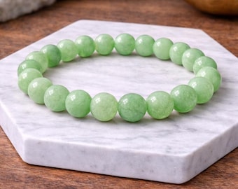 Pulsera de jade birmano de 8 mm, pulsera de cristal de jade verde, riqueza, abundancia, suerte, protección, joyería elástica con piedras preciosas, regalo.