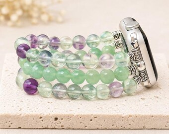 Fluorite Apple Watch Band, Green Aventurine Watch Band, Crystal Apple Watch Strap, Beaded Watch Band, Healing Jewelry Gift