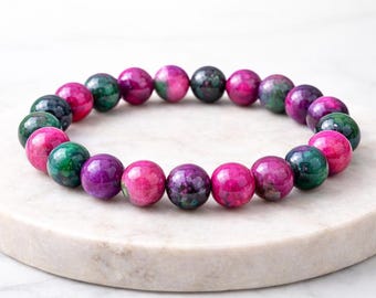 Persian Jade Bracelet Green Pink Crystal Bracelet Balance Passion Healing Crystal Jewelry Gift