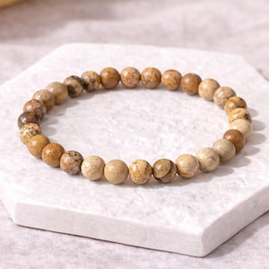 Picture Jasper Bracelet 6mm 8mm Crystal Bracelet Grounding Patience Purpose Strength Energy Stretch Gemstone Jewelry Gift