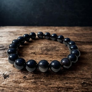 Natural Black Obsidian Gemstone Bracelet – 8mm Stretchy Beaded Protection Crystal for Energy Shielding | Custom Size | Gift for Him or Her