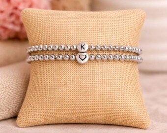 Initial Hematite Bracelet Personalized Silver Minimalist Bracelet Stacking Bracelet Mothers Day Gift for Mom