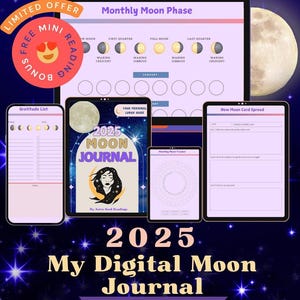 2025 Moon Planner Digital PDF – Lunar Calendar, Ritual Journal & Tarot Spreads | Digital Download with FREE Personalized Moon Reading