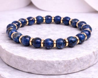 Blue Jasper Bracelet 8mm Crystal Bracelet Calm Clarity Grounding Insight Energy Stretch Gemstone Jewelry Gift
