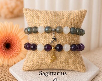 Sagittarius Zodiac Bracelet Birthstone Labradorite Amethyst Moonstone Crystal Jewelry Gift for Her