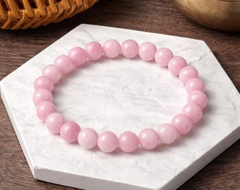 Kunzite Bracelet 8mm Crystal Bracelet Emotional Healing Self Love Heart Energy Gift Jewelry