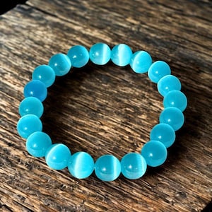 Blaues Katzenauge Edelstein Armband: 10 mm Perlen Kristallschmuck für Klarheit und Ausgeglichenheit