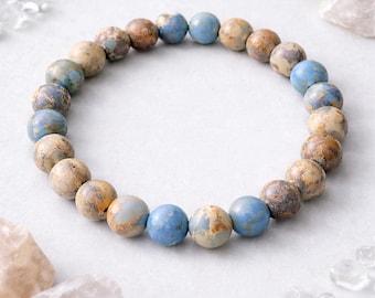 Bracciale in diaspro imperiale azzurro chiaro, bracciale elastico con pietre preziose da 8 mm, gioiello in cristallo oceanico dalla calma e chiarezza, idea regalo.