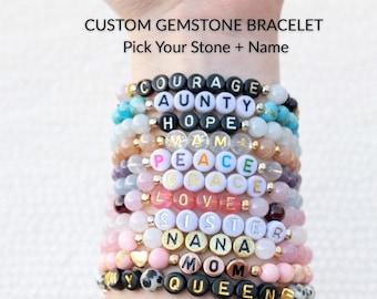 Custom Name Gemstone Bracelet, Personalized Bracelet, Custom Word Bracelet, Birthstone Jewelry, Beaded Name Gift for Her