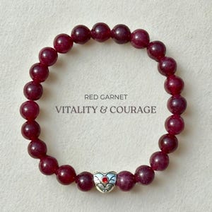 Red Garnet Stretchy Gemstone Bracelet – 8mm Beaded Crystal for Vitality & Courage | Custom Size | Root Chakra Gift for Strength